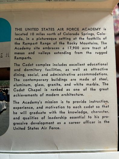 Vintage US Air Force Academy Souvenir Post Card