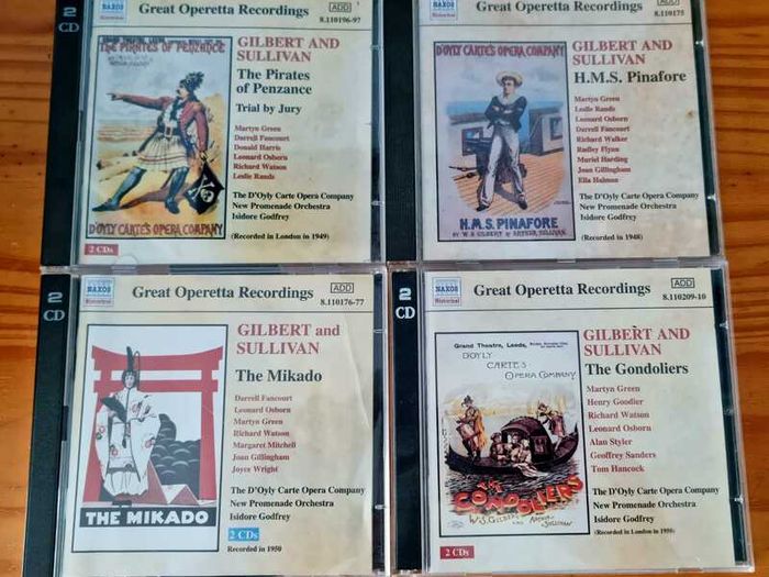 4x2 CD's - Gilbert and Sullivan - The Gondoliers / HMS Pinafore / The Micado / The pirates of Penzance. VG condition.
