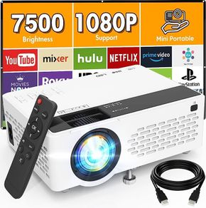 Mini Projector 7500 Lumens Portable Video Projector Full HD 1080P Support, Multimedia Outdoor Home Cinema Projector Compatible with HDMI (FREE SHIPPING)