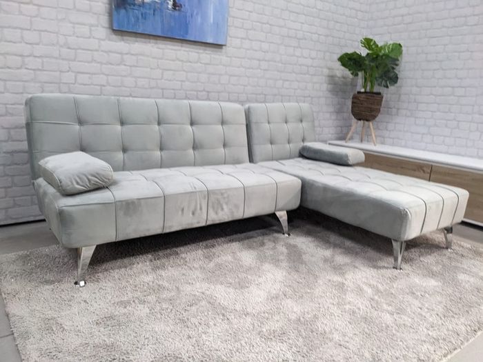 Grey Velvet Nordic Comfort Chaise Sofa, 198cm