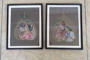 Framed Vintage Indian Peepal Leaf Paintings