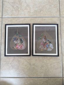 Framed Vintage Indian Peepal Leaf Paintings