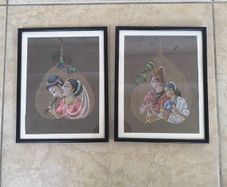 Framed Vintage Indian Peepal Leaf Paintings