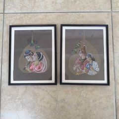 Framed Vintage Indian Peepal Leaf Paintings