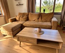 Modern Wooden Coffee Table with Rattan Detail