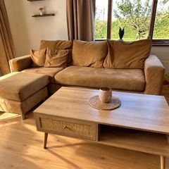 Modern Wooden Coffee Table with Rattan Detail