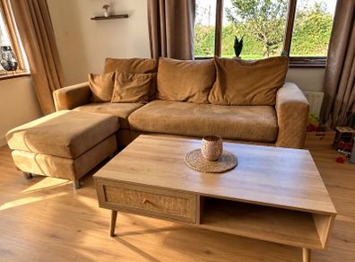 Modern Wooden Coffee Table with Rattan Detail
