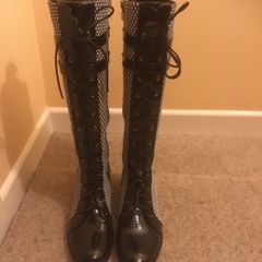 Brand New Black and White Tall Boots, Size 40