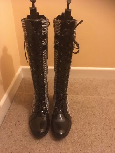 Brand New Black and White Tall Boots, Size 40