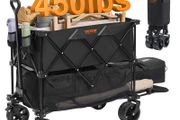 Foldable Double Decker Wagon, 400L Collapsible Wagon Cart with All-Terrain Wheels, Heavy Duty Folding Wagon Cart 225 lbs Weight Capacity for Camping, Shopping, Garden, 52" Extra Long Extender