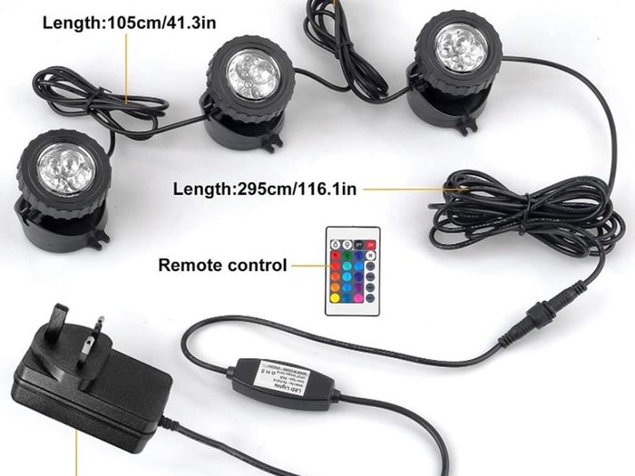 Pond Lights Mains Powered, RGB Underwater Spot Light Aquarium Lights with Remote Control IP68 Waterproof Multicolour Submersible Lights for Fish Tank Garden Yard Pool Fountain Pond MULTIPLE OPTIONS AVAILABLE (FREE PISTAGE)