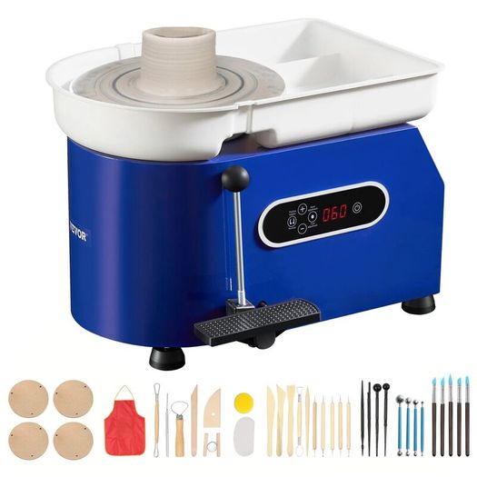 Pottery Wheel 11 in Clay Wheel Forming Machine, 60-300 RPM Adjustable Speed with Handle and Pedal Control, ABS Detachable Basin, Accessory Kit for Adults and Beginners 450W
