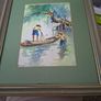Watercour of Two Asian Figures on  Water 30cm x  25cm Image 2