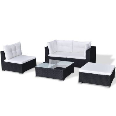 5 Piece Garden Lounge Set with Cushions Poly Rattan Black (FREE SHIPPING)