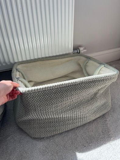 2x Duck Egg Blue Soft Knit Storage Baskets