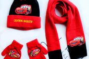 Disney Lightning McQueen Cars New Autumn Winter Cute Children Red Black Car McQueen Cartoon Scarf Hat glove three-piece Warm Boy Girl Child hat