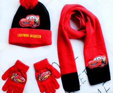 Disney Lightning McQueen Cars New Autumn Winter Cute Children Red Black Car McQueen Cartoon Scarf Hat glove three-piece Warm Boy Girl Child hat