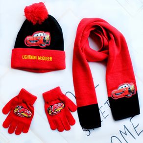 Disney Lightning McQueen Cars New Autumn Winter Cute Children Red Black Car McQueen Cartoon Scarf Hat glove three-piece Warm Boy Girl Child hat