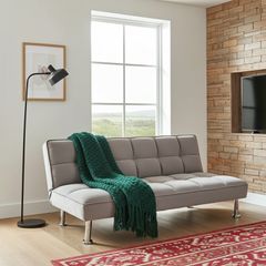 Grey Folding 3 Seater Fabric Sofa Bed