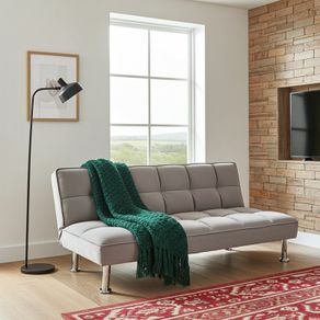 Grey Folding 3 Seater Fabric Sofa Bed