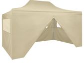 Foldable Tent Pop-Up with 4 Side Walls 3x4.5 m Cream White
