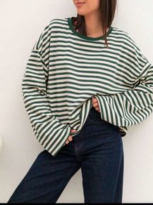 Bohemela at Shein Green Striped Sweatshirt UK 14