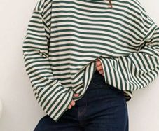 Bohemela at Shein Green Striped Sweatshirt UK 14