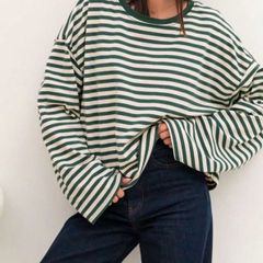 Bohemela at Shein Green Striped Sweatshirt UK 14