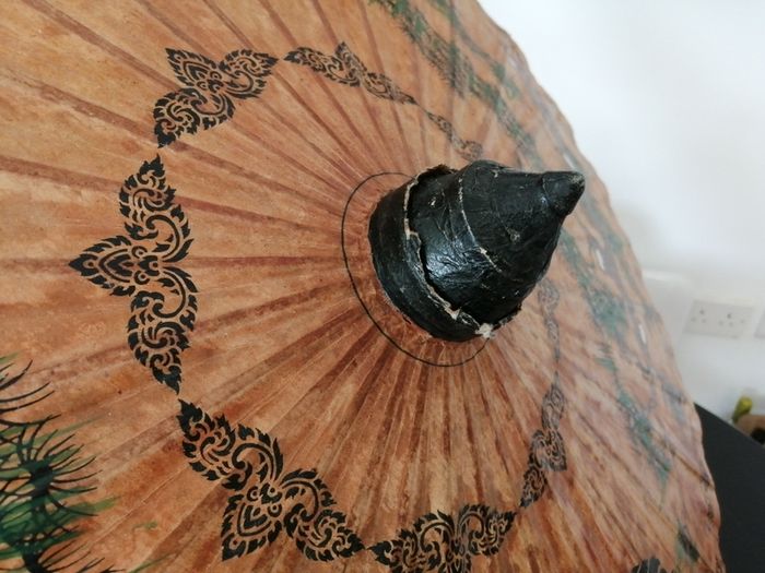 Vintage Oriental Hand Painted Bamboo Umbrella
