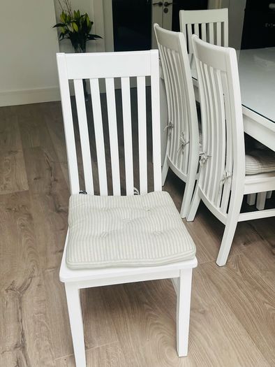 Solid oak dining chairs x 8