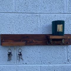 Handmade Wooden Wall Hook Rack | Rustic Key Holder / Coat Hooks