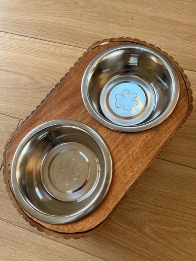 dog food & water bowls with a stand