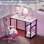 Computer Desk with 2-Tier Shelves 100cm Small Home Office Large Storage Space Sturdy Modern Gaming for Bedroom Study Writing Laptop Table White Image 3