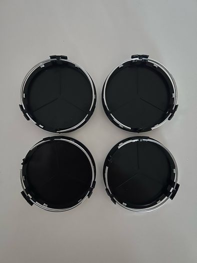 Mercedes 75mm Black Wheel Centre Caps - Set of 4