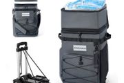 Leakproof Insulated Soft Rolling Cooler Bag with Stable All Terrain Cart and Handle Collapsible for Camping Beach Fishing Picnic with 6 Ice Cold Pack