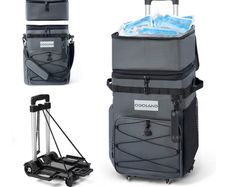Leakproof Insulated Soft Rolling Cooler Bag with Stable All Terrain Cart and Handle Collapsible for Camping Beach Fishing Picnic with 6 Ice Cold Pack