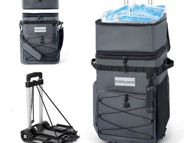 Leakproof Insulated Soft Rolling Cooler Bag with Stable All Terrain Cart and Handle Collapsible for Camping Beach Fishing Picnic with 6 Ice Cold Pack