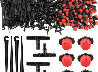 300Pcs Automatic Drip Irrigation Kit Garden Watering System Adjustable Micro Irrigation Dripper Sprinklers, Tee Pipes, Hose Support Stakes for 4/7mm Hose Irrigation System