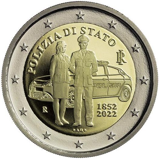 Italy 2 Euro Commemorative Coin 2022 -170th Anniversary of Foundation of the Italian National Police. Uncirculated.