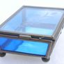 Vintage blue and clear etched flowers Brass trinket box , glass jewelry box Image 4