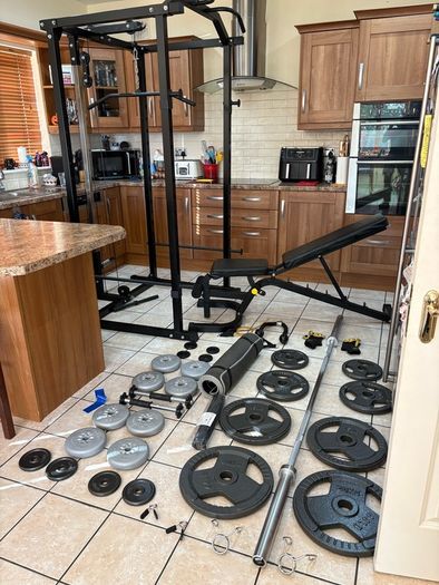 Beautiful Olympic Power Rack + Full Size Integrated Cable System, Olympic Weight, Dumbbells, Bench +