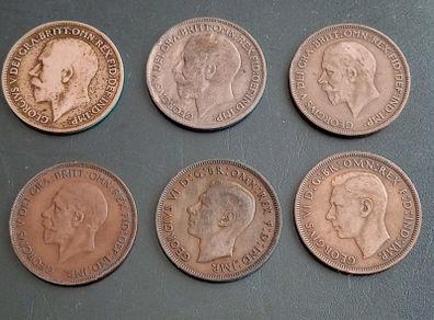 UK One Penny Coins (6 coins)