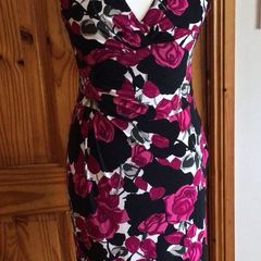 Phase Eight Ladies Black and Cerise Pink Floral Ocassion Dress Size 12 including postage