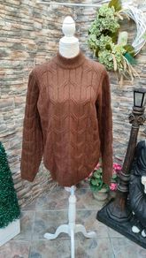 Paul Costelloe Living Tan High Collar Cable Knit Jumper Size Large