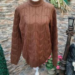 Paul Costelloe Living Tan High Collar Cable Knit Jumper Size Large