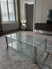 Coach House glass and stainless steel coffee table