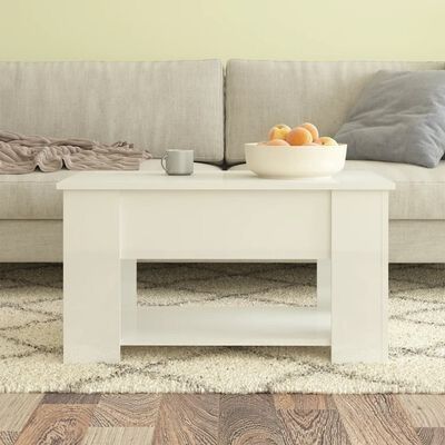 FREE EXPRESS SHIPPING Coffee Table High Gloss White 79x49x41 cm Engineered Wood