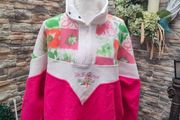 vintage 90s pink and white fleece Medium