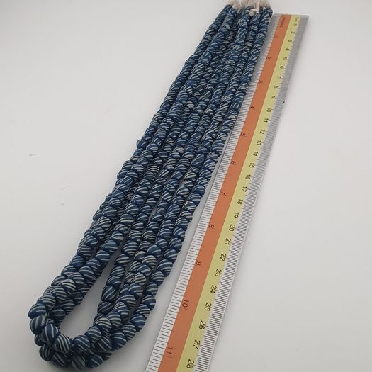 Vintage African Style White Stripe Blue 7mm -8mm Glass Beads Necklace Strand