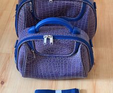 Blue alligator style travel accessory bags